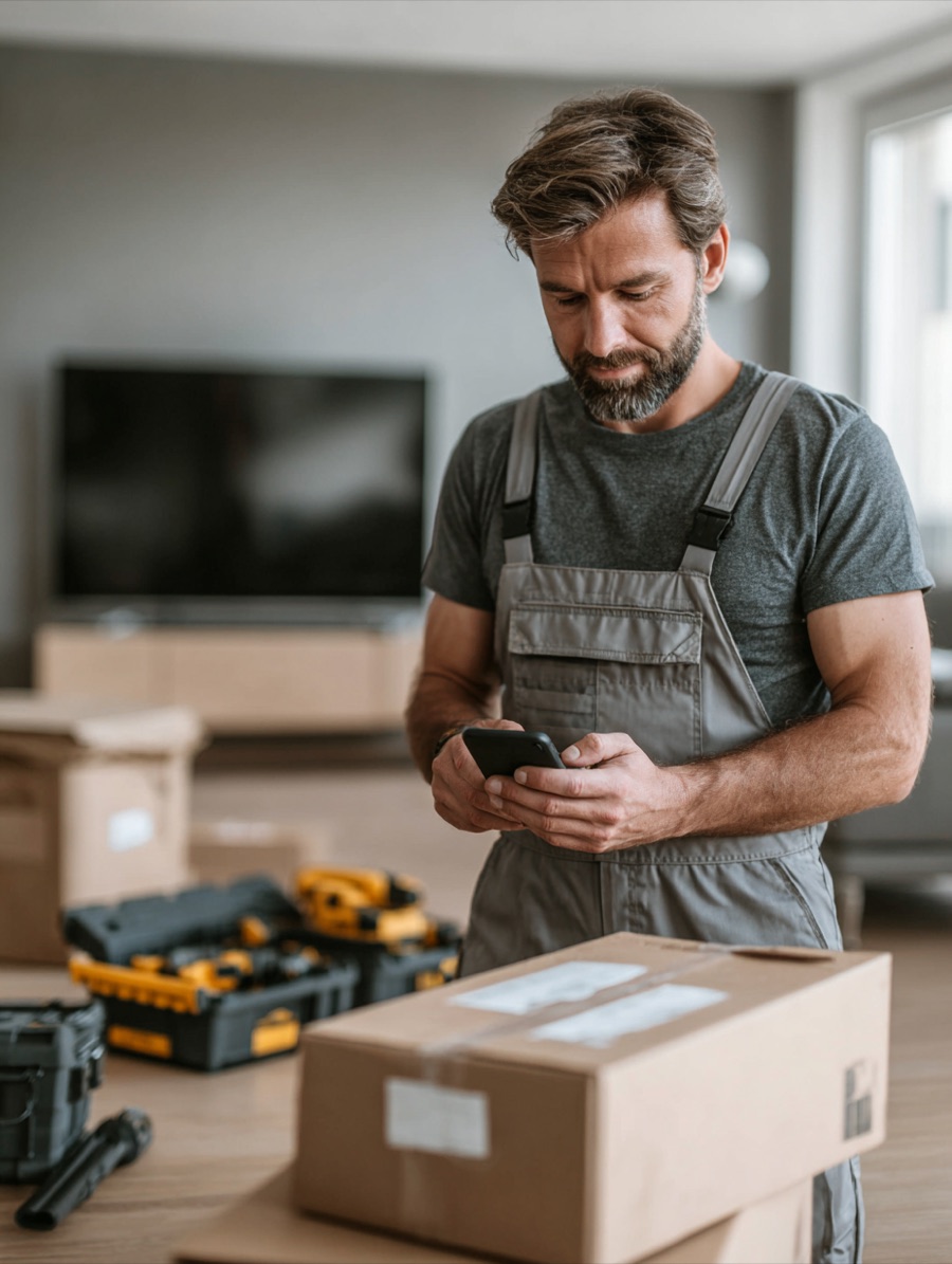 Technician checking incoming equipment
